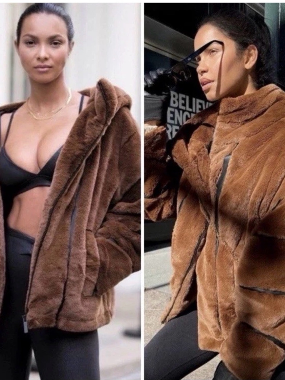 ALO Yoga knock out Plush Brown Faux Fur Jacket Sz XS